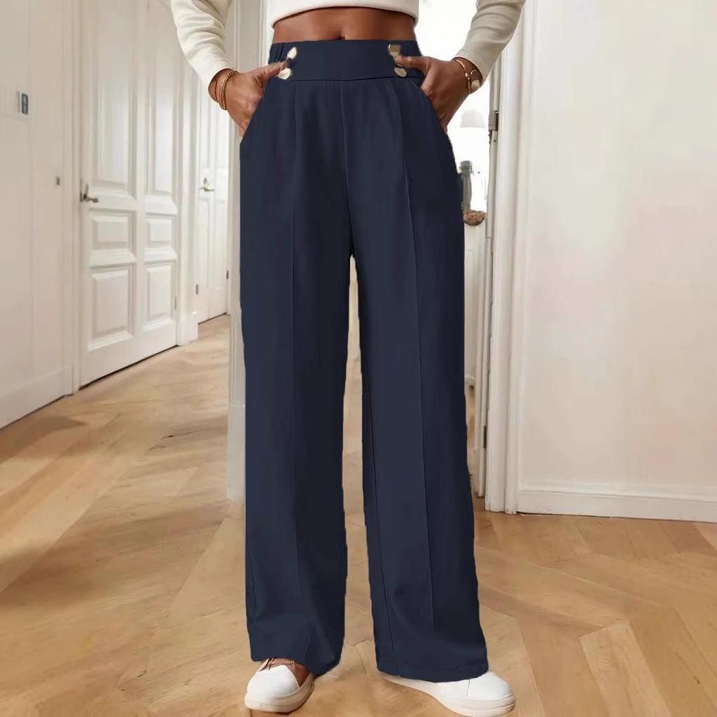 Elegante High-Waist Fließende Bodenlange Damenhose - Lockerer Gerader Schnitt, Unifarben, 2025 Design