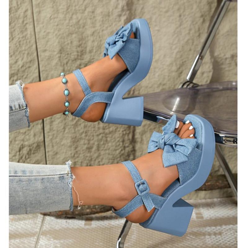 Fashion 2025 Summer Women's Fashion Sandals Platform Bow Tie Buckle Strap Dress Sandals Chunky High Heel Shoes for Casual Party Outfits