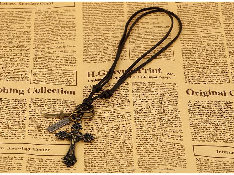 Trendy European & American Cross Cowhide Necklace