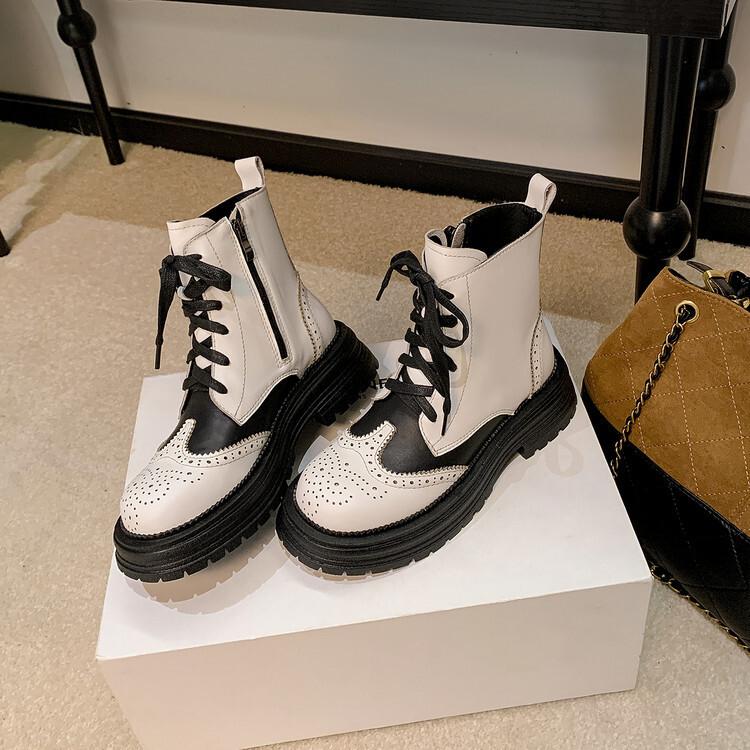 Winter Color Matching Short Boots Thick-soled Muffin British Style Large Size European and American Martin Boots Women