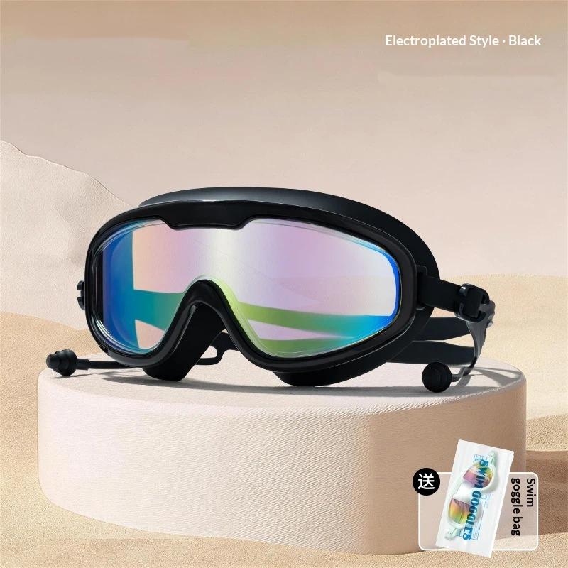 Large Frame Adult Swimming Goggles Anti Fog Uv Protection Waterproof Swim Glasses With Ear Plugs For Pool Beach
