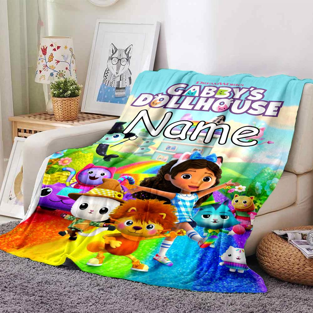 Custom Name Gabbys Dollhouse Theme Printed Blanket Perfect For Couch Bed Travel Outdoor Use Machine Washable Cozy Durable