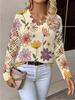 Neues bedrucktes V-Ausschnitt-Oberteil Damen beliebter Pullover Langarm Frühling und Herbst Pullover