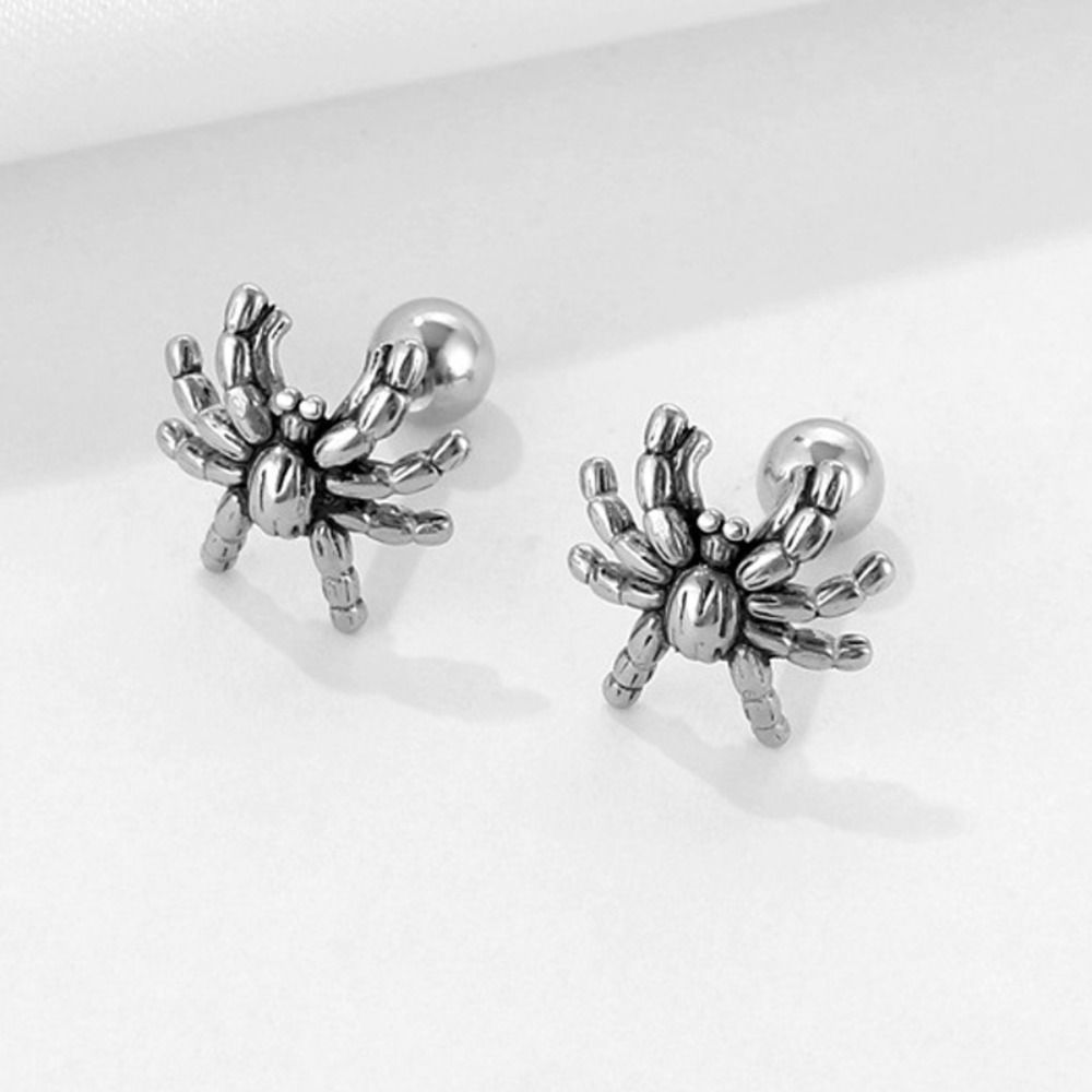 Stainless Steel Punk Rock Earrings Spider Shape Stud Design Gothic Earrings Punk Rock Design Gothic Style Spider Stud Earrings