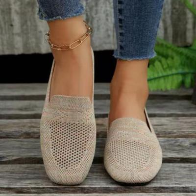 Mocasines de malla con punta cuadrada para mujer, zapatos planos de verano, de suela suave, de punto, informales, sin cordones