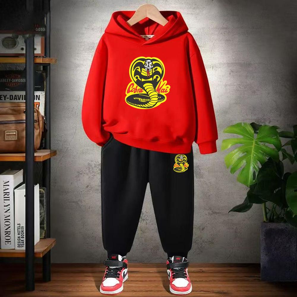 Children's Hoodie+Pants Black Children Cobra Stamp Coat Boys Girls Hoodie Tops Leisure Sweatshirt Toddler 3-12 Year Clothing