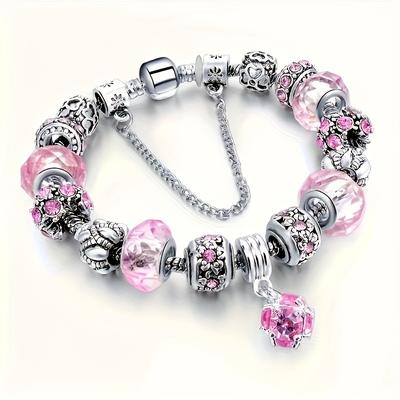 Mode silbrige Farbe rosa lila Katzenauge Stein Perlen Armbänder Liebe Herz Blume Stil Perlen Armbänder