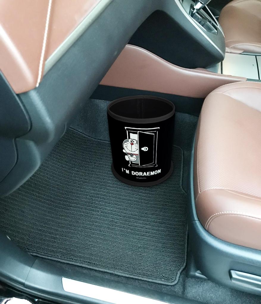 Doraemon Car Trash Stylish Cute DORAEMON Can/Accessory Organizer, Fabric, Black, Simple, Round, Slim, Non-Toppling,