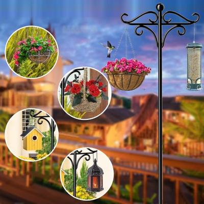 Terrassenständer, stabiler 5-zackiger Sockel, robuster, rostfreier Hakenhalter für Vogelfutterspender im Garten, Blumen-/Pflanzkorb-Aufhänger, Solarlicht-Laternenmastständer