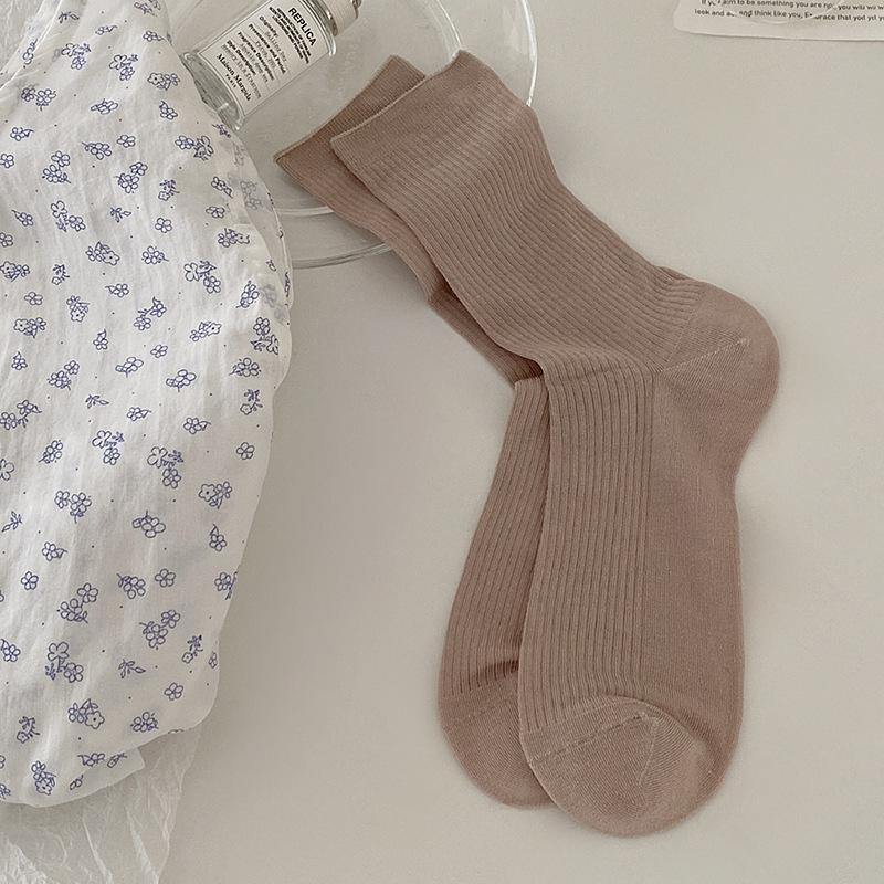 Summer Socks Women 76% Lyocell Silk Thin Breathable Solid Color Long Socks Korean Style Casual Streetwear Middle Tube Socks Sox