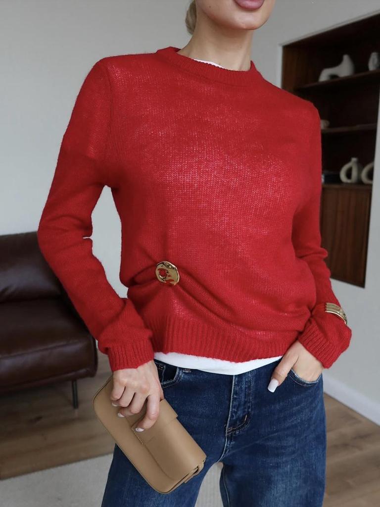 2026 Spring/Summer Women's Thin Knit Cardigan, Round Neck, European Style, See-Through, Basic Style, Candy Colors
