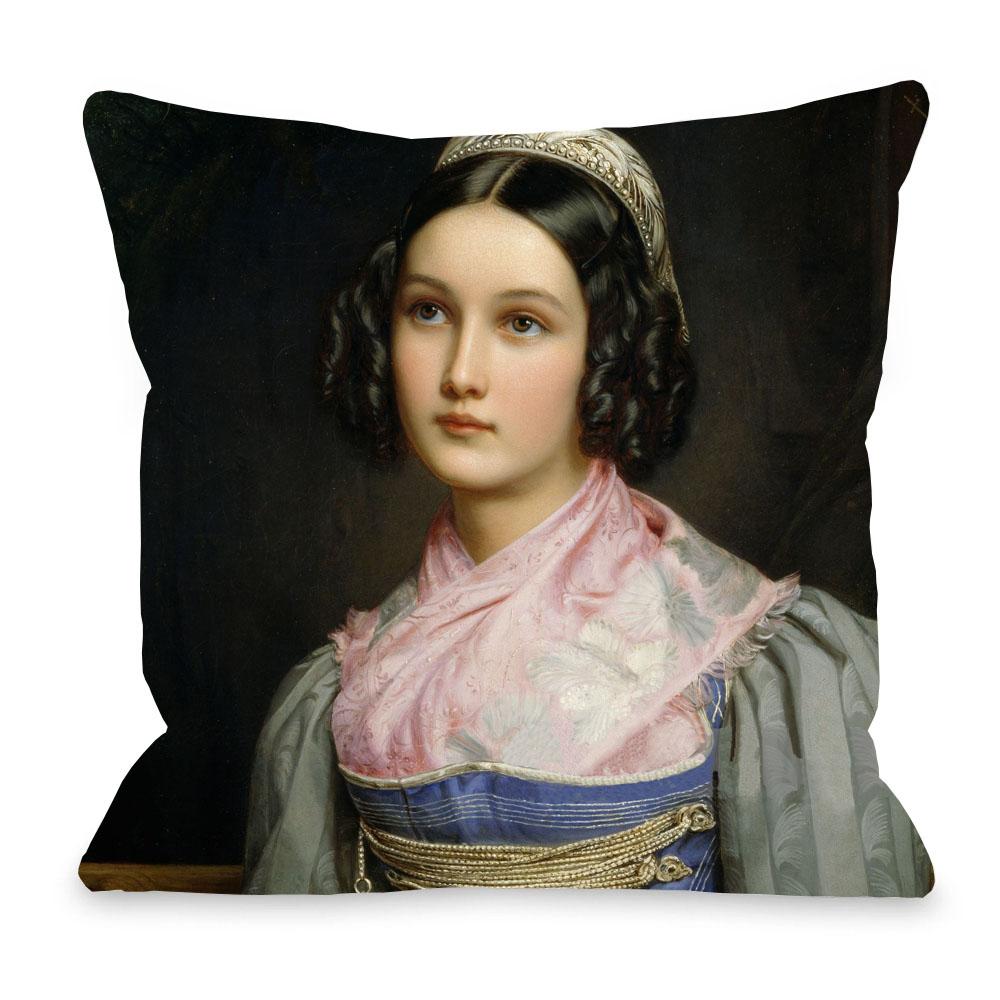 European Royal Court Lady Young Woman Portrait Painting Sofa Throw Pillowcase Rose Flower Home Decoration Art Cushion Cover