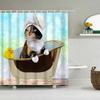 Cute Little Yellow Duck Shower Curtain Cartoon Funny Smiley Face Bathroom Waterproof Bath Duck Fabric 12 Hooks Bathroom Decor
