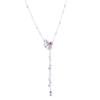 Authentic 925 Sterling Silver Blue & Pink Fan Y-Necklace Chain Pendants Necklaces for Women Fine Jewelry Collier Female