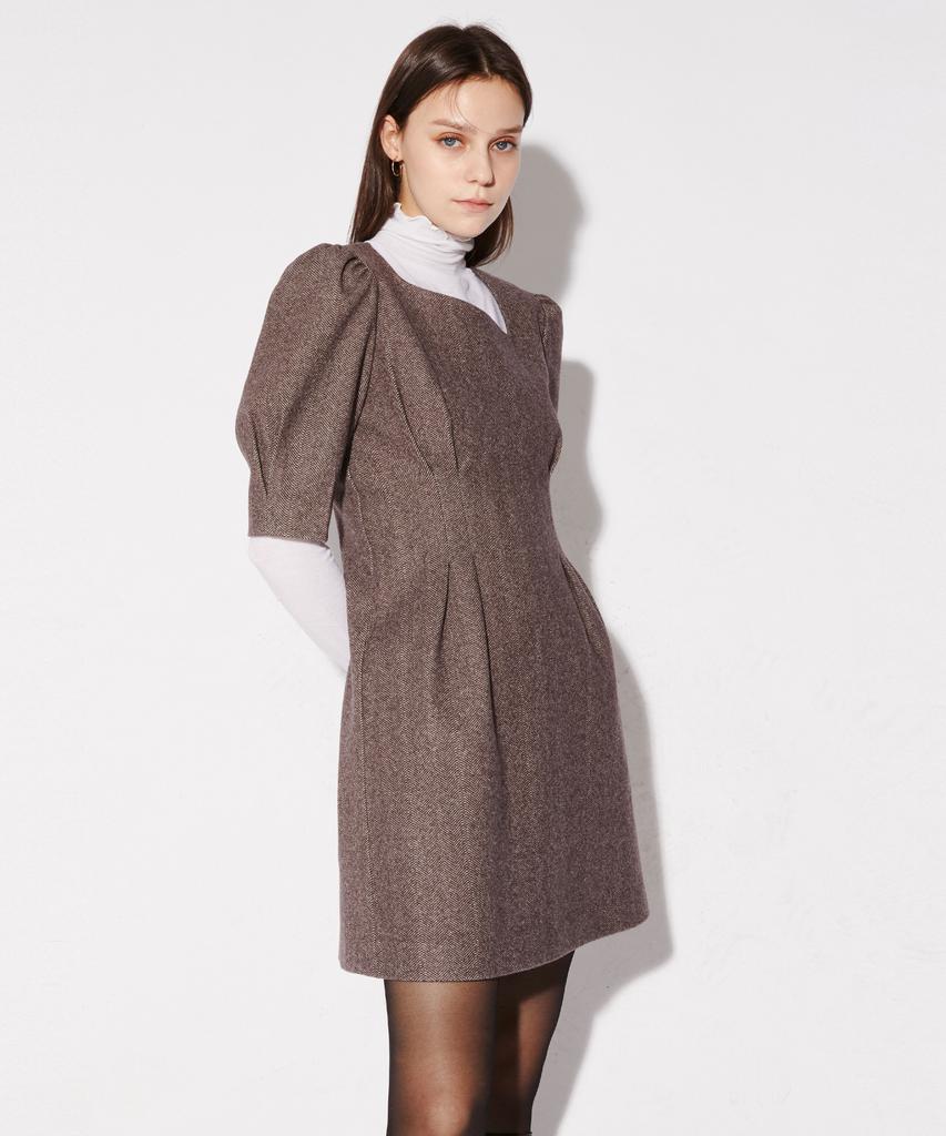 Leusejiem Puff Mini Dress - Brown