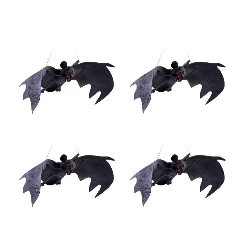 4Pcs Scary Realistic Bat Hanging Ornament Wall Hanging Decorations For Garden Window Display Halloween Celebration