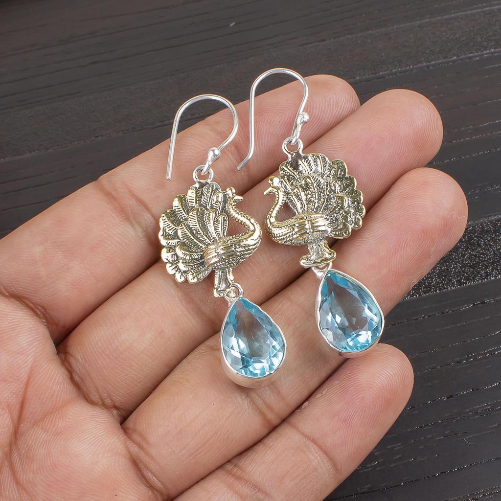 Sky Blue Topaz Gemstone Earring, Handmade Gorgeous Jewelry, 925 Solid Sterling Silver Jewelry, Bohemian Earring For Wedding Gift