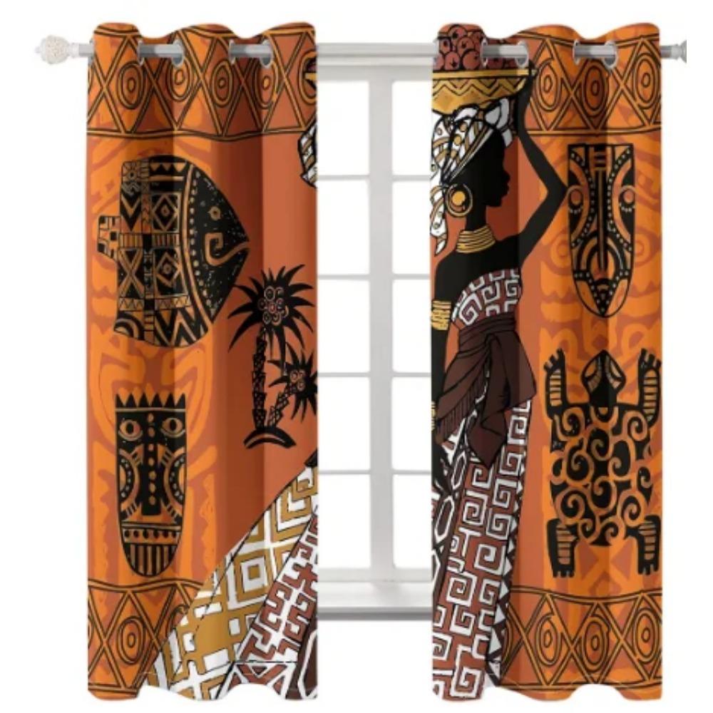 

Африканский женский художественный абстрактный дизайн, бесплатная доставка, 2 шт., тонкая затеняющая занавеска для окна для гостиной, спальни, декор 98W202H CM&Grommet Top