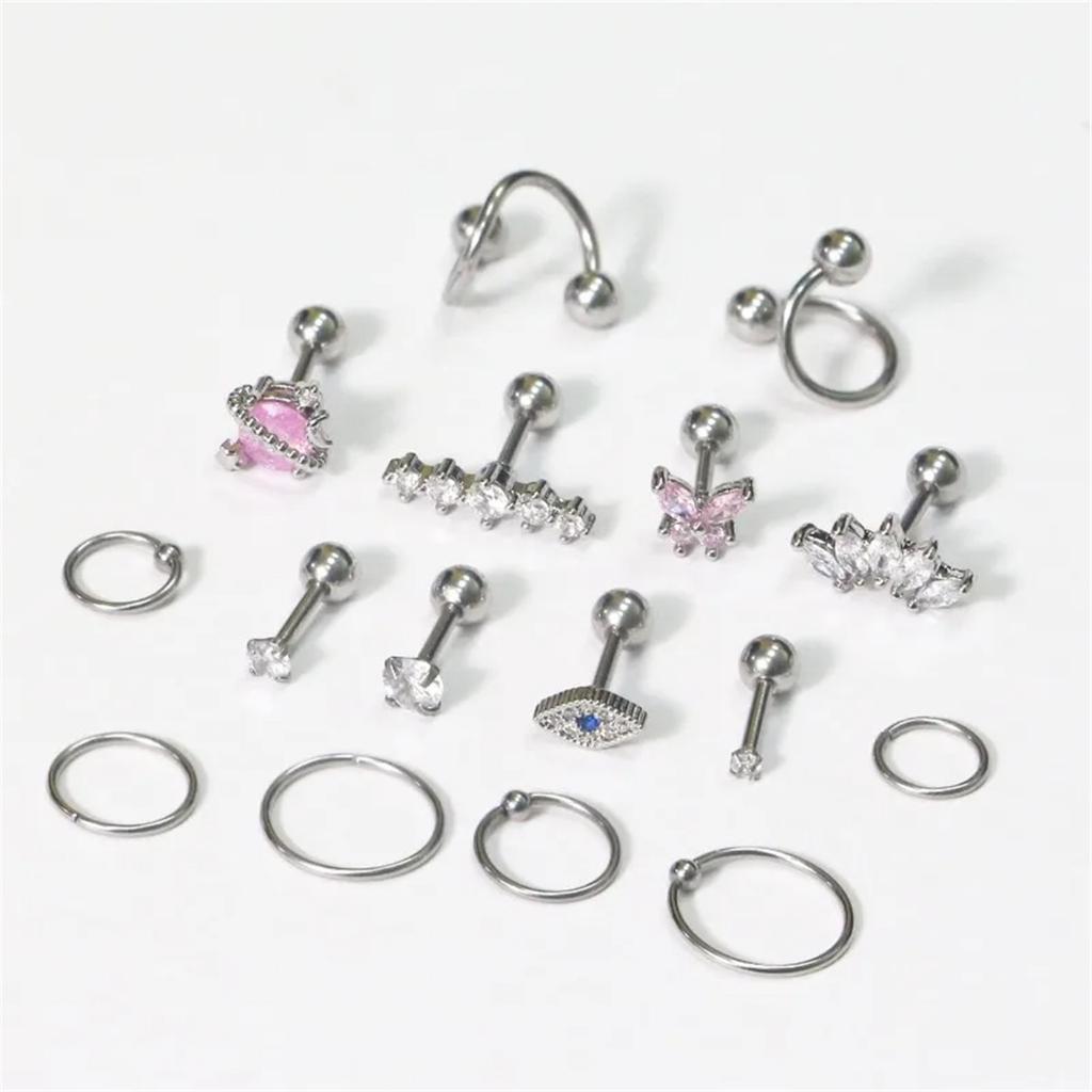 16Pcs 16G Hypoallergenic Cartilage Earrings Set Tragus Conch Helix Studs Daily Jewelry for Women Men