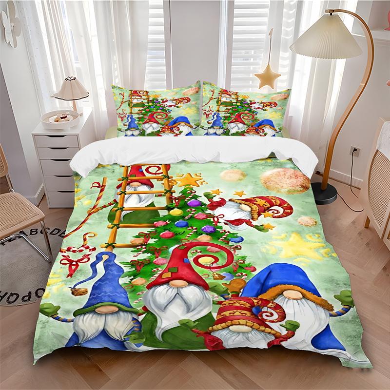 3pc Christmas Gnome Decorative Bedding Set-Festive Holiday Decoration for Bedroom,Guest Room,Living Room 1169a
