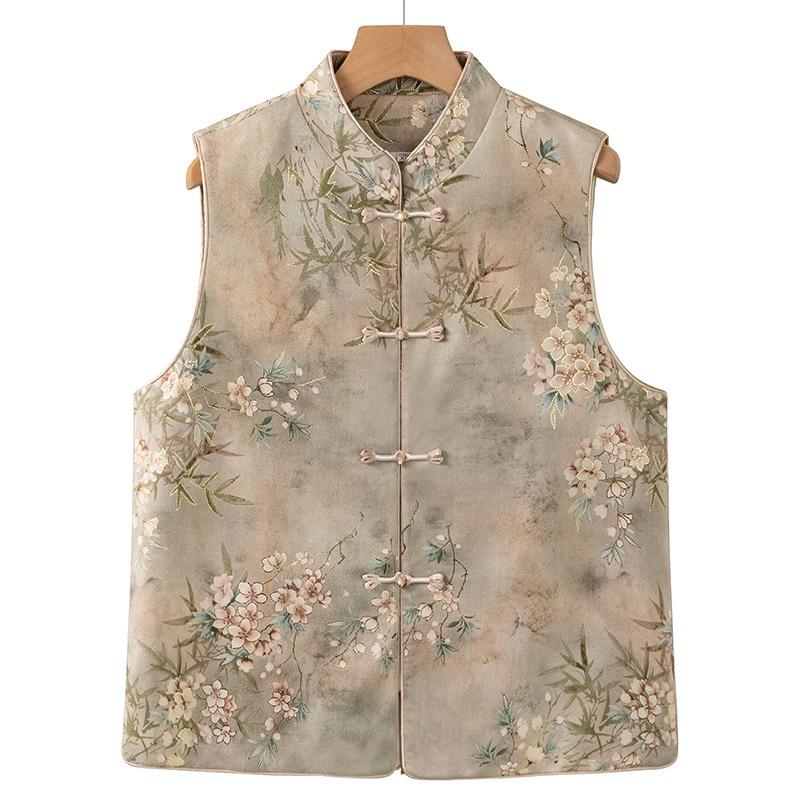Vest Women's Retro Stand-Up Collar Button Vest Vest Vest Jacket