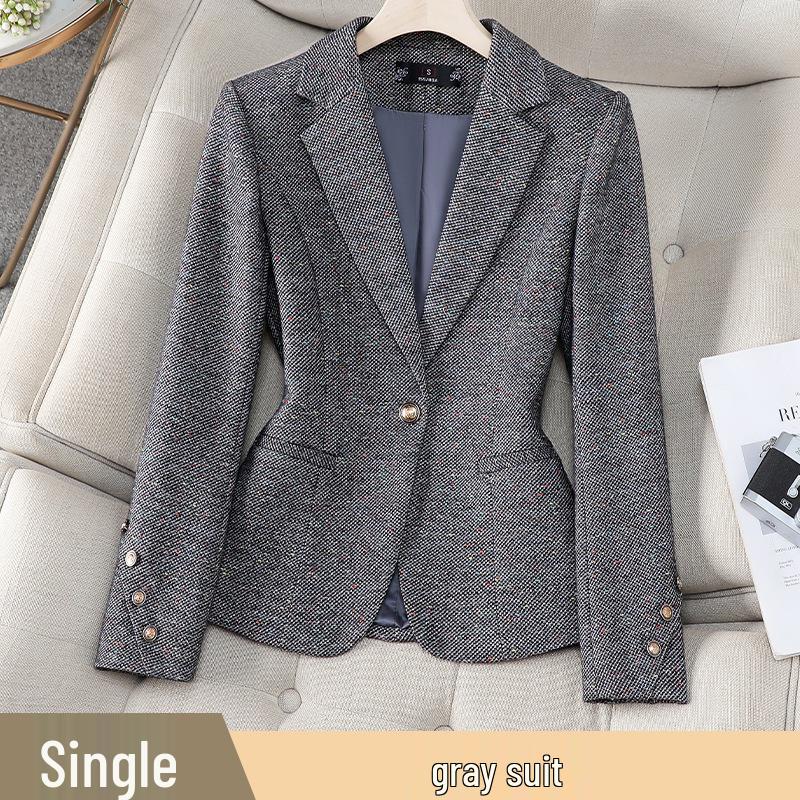2025 Women s Casual Long Sleeve Lapel Jacket - Autumn/Winter Fashion, Slimming Bodycon Style Medium серый