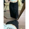 Korean Drawstring Split Skirt Draping Effect A- line Skirt Women's Autumn High Waist All-Matching Straight Skirt Gray Long Skirt