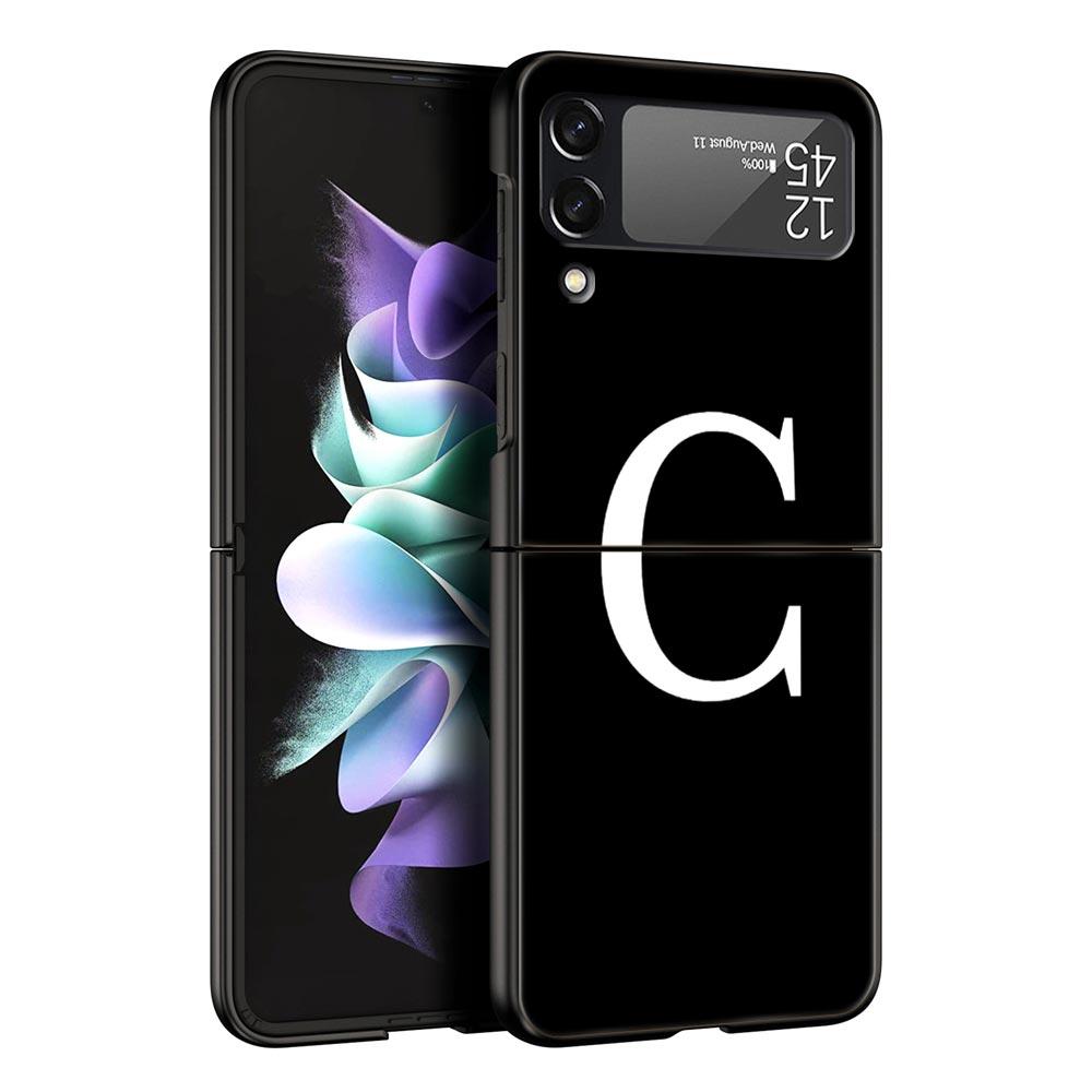 Phone Case For Samsung Galaxy Z Flip 3 4 5 Hard Black Folding PC Luxury For Samsung Z Flip3 Cover Initial Letter A Z Fashion