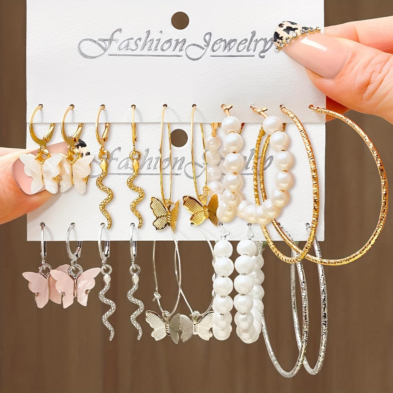 

10 Pairs Bohemian Creativity Snake Shaped Butterfly Pendant Earrings Exaggerated Metal Big Hoop Earrings Women s Set Ear jewelry