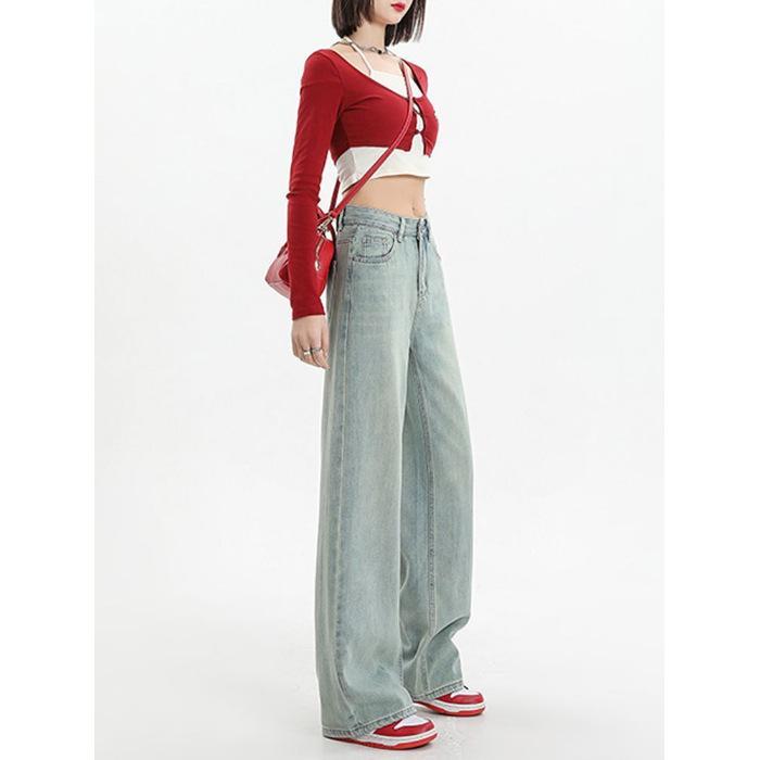 

Винтажные джинсы с высокой талией, весна-лето, свободные драпированные широкие брюки с вышивкой 2XL синий