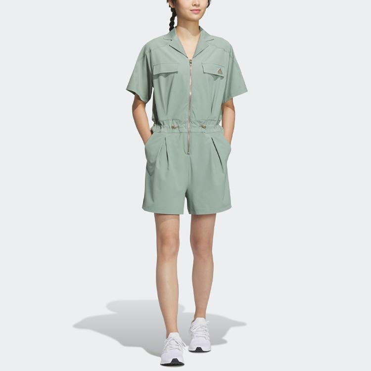 Adidas Jednobarevná sportovně ležérní kombinéza s krátkým rukávem Dámská kombinéza Stříbrnošedá Zelená HY2843