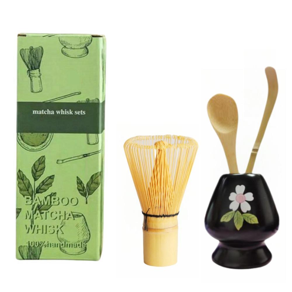 4PCS New Bamboo Ceramic Matcha Whisk Set Food Grade Safe Japanese Matcha Tea Set Traditional Reusable Green Tea Whisk Stirring