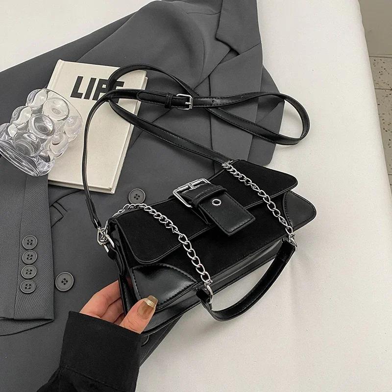 Women PU Leather Underarm Shoulder Bags Fashion Contrasting Colors Chain Crossbody Bag Lady Vintage Trapeze Handbags