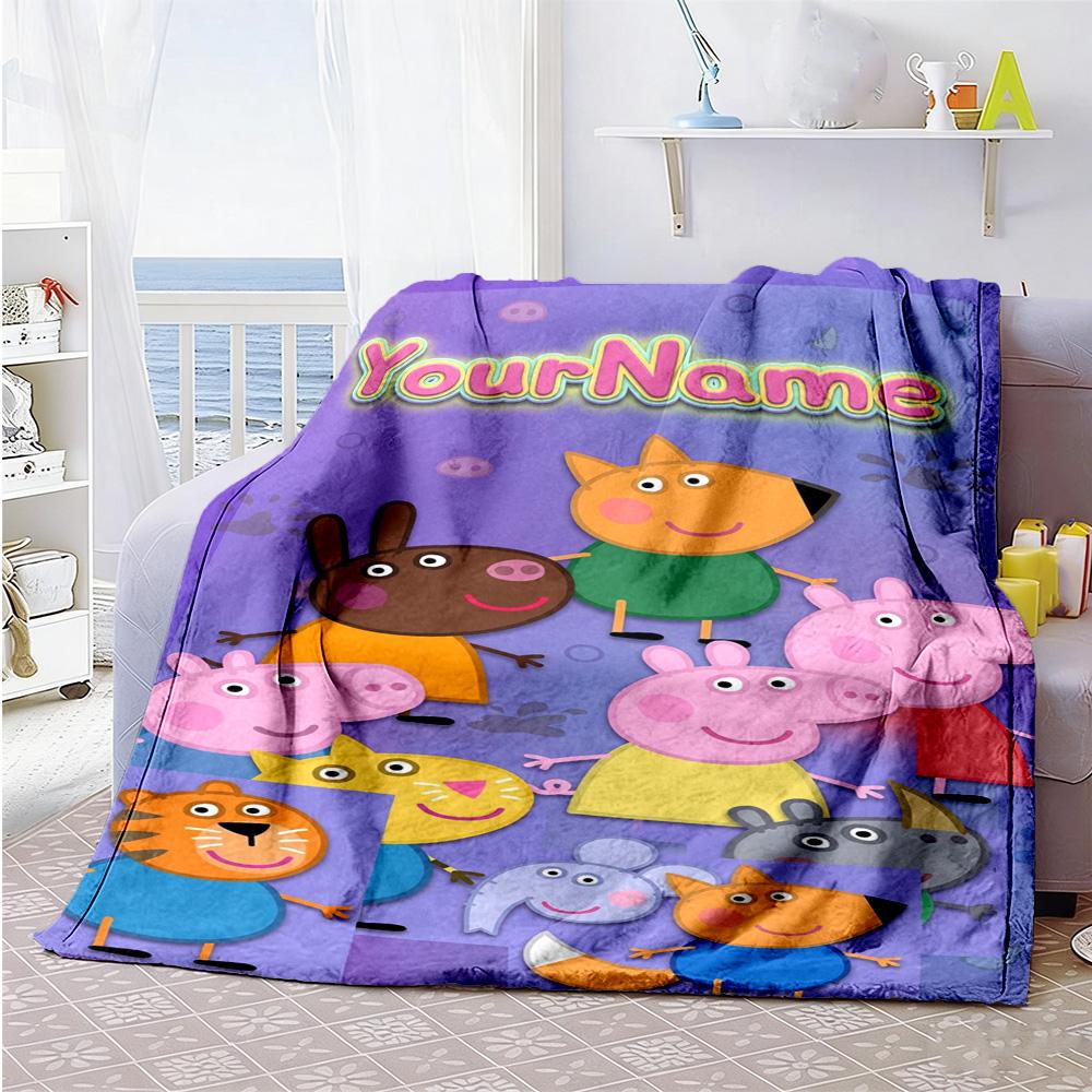 Peppa Pig Customize Text Blanket Cozy Customizable Blanket Soft Warm Cozy for Bed Sofa Couch Office Four Seasons Universal