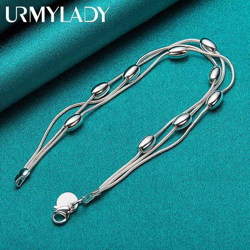 925 Sterling Silver Three Snake Chain Beads Bracelet For Women Wedding Party Fashion Jewelry