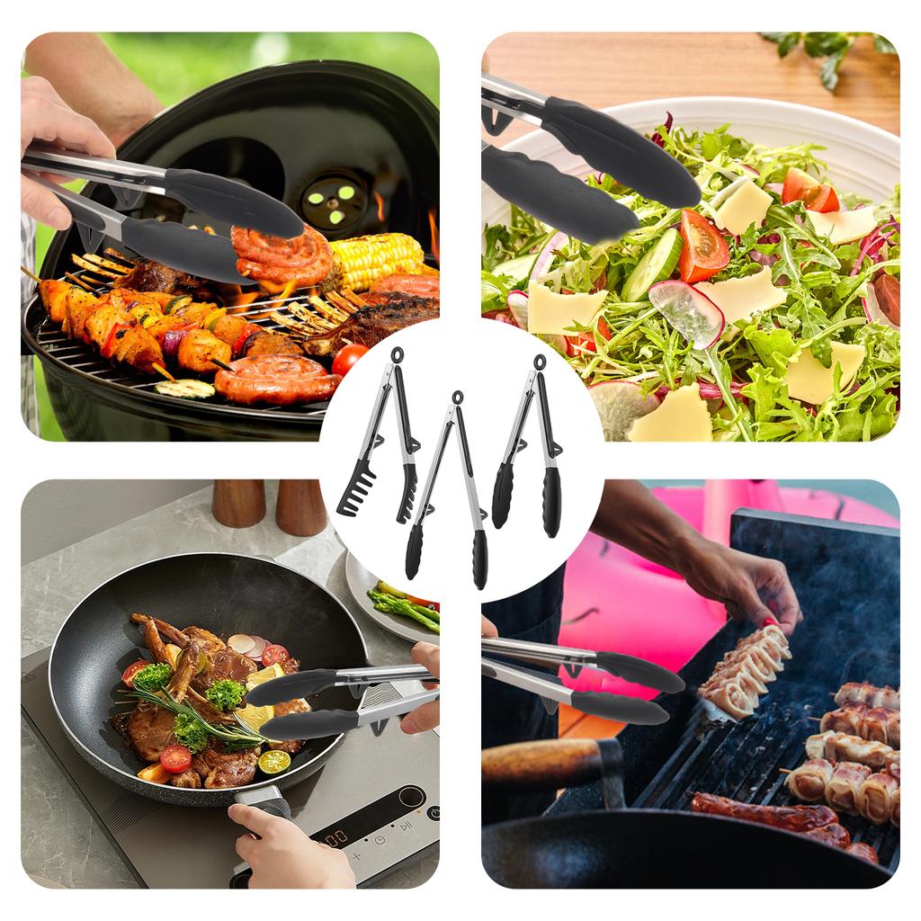 3 Pcs Kitchen Tongs Silicone Food Tongs Non Stick Cooking Serving Tongs Heat Resistant BBQ and Cooking Tools for Kitchen Gadgets