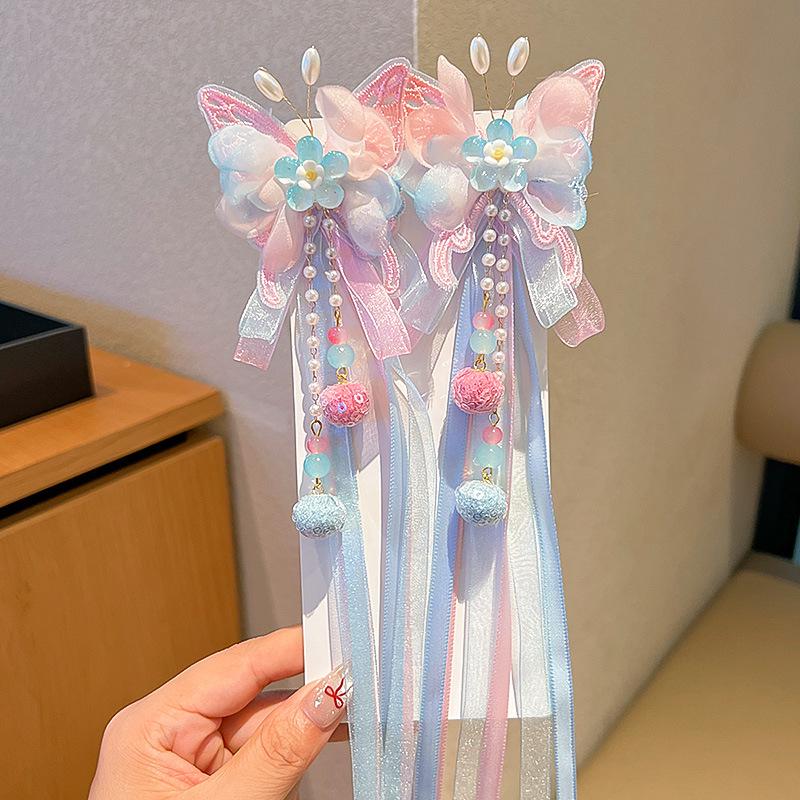 Mid-Autumn Hanfu Fairy Hair Clip - Women's & Children's Ancient Style Floral Tassel, Sweet Accessory for Girls