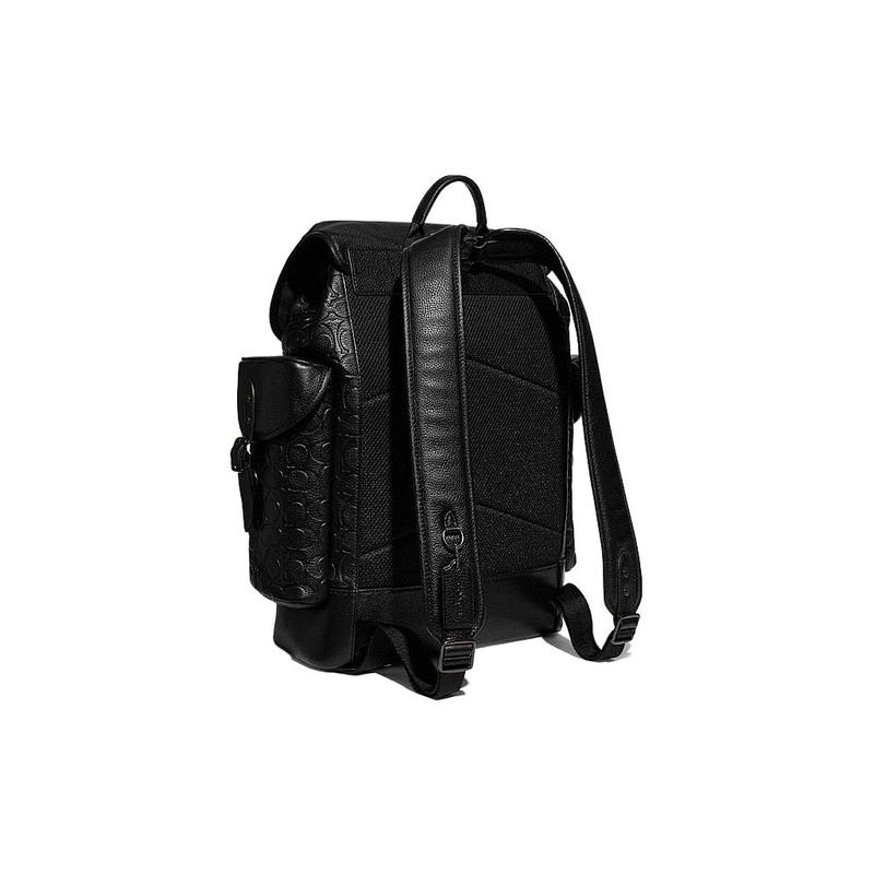 COACH Hitch 31 drawstring and buckle closure logo embossed cow leather backpack backpack large size men's black