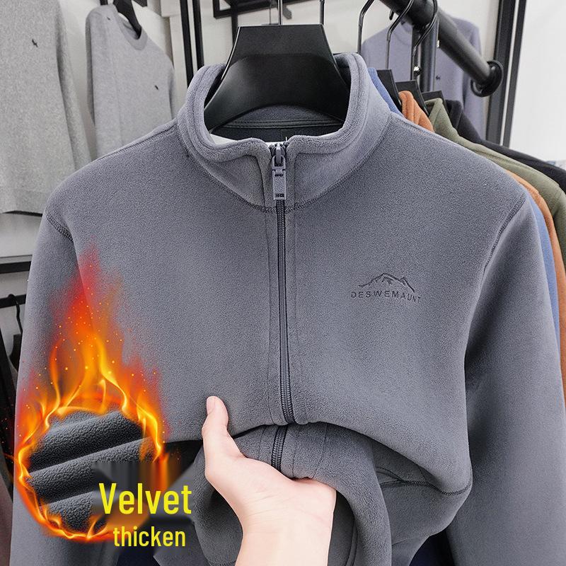 Thickened Double-Sided Coral Fleece Jacket Hoodie – New Autumn/Winter Warm Stand Collar Cardigan with Zipper