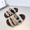 Autumn and winter metal buckle open-toed fluffy slippers women's new comfortable and lightweight plush warm slippers