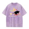 Retro Washed Brown T-shirt Men Funny Animal Graphic Tee Cat Riding Bike Casual Loose Cotton Short Sleeve
