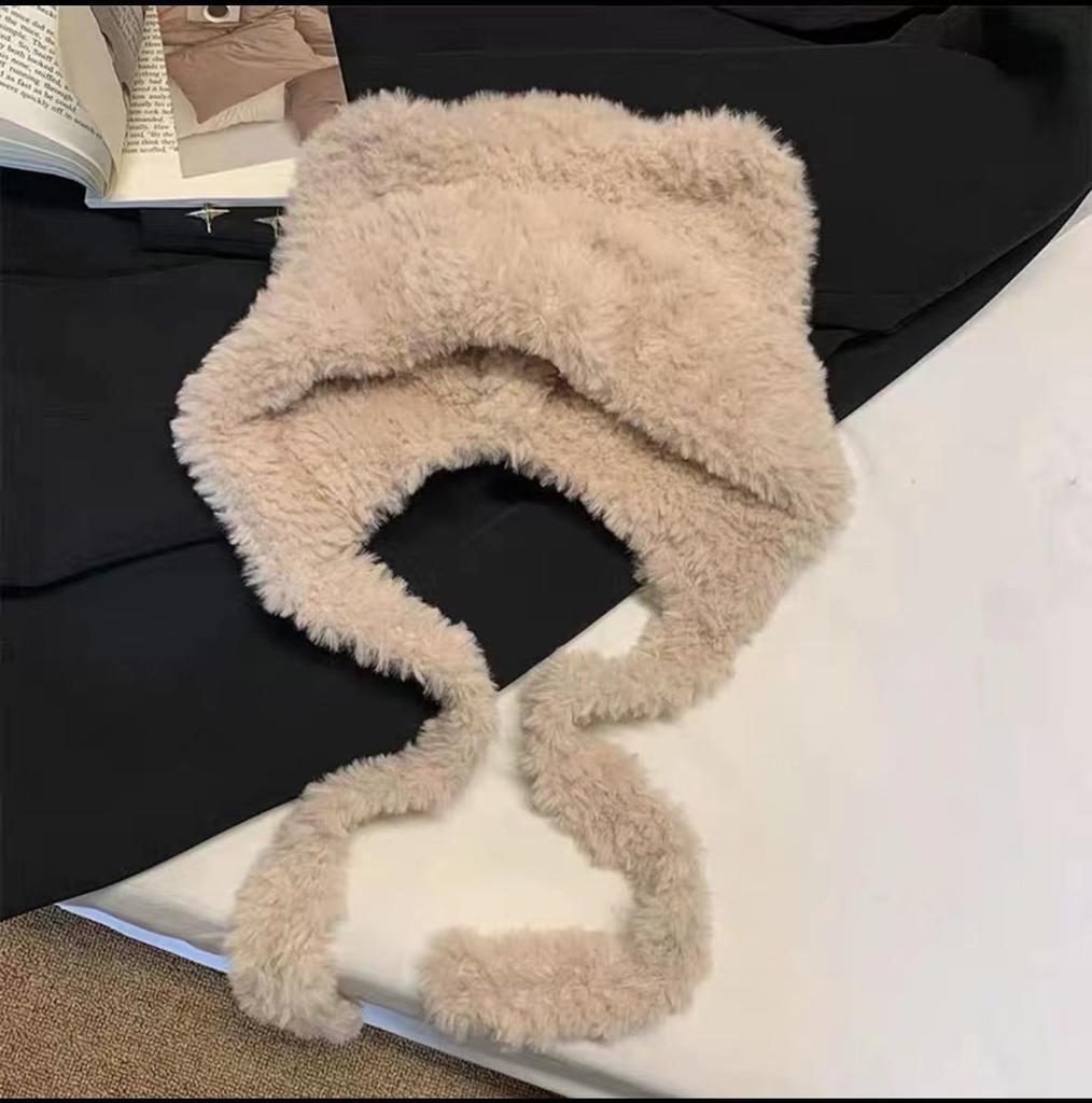 Korean Version Of Cute Bear Plush Hat Women'S Autumn And Winter Warm Big Head Circumference Ear Protection Wool Hat Knitted Hat Shows Small Face