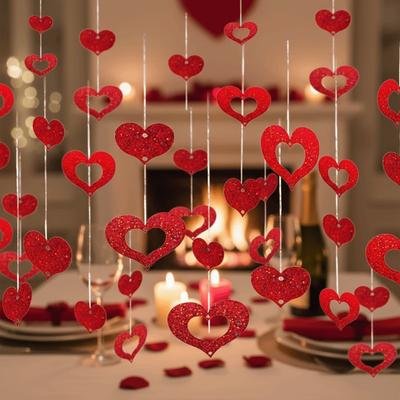 Plastic Heart String Garland Laser Sequin Love Heart Hanging Curtain  Valentine's Day Party