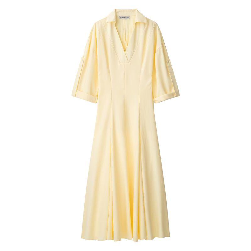 Kaslead New Women clothes Western Style Fashion Simple Slimming Lapel Shirts Trench coat Dress