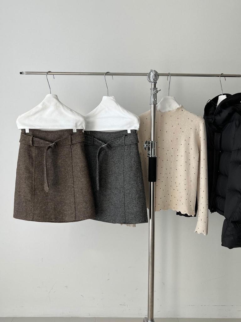 Damen Retro High-Waist Schlankmachender Wollrock mit Gürtel - Winter Vielseitiger Stil (Kurz)