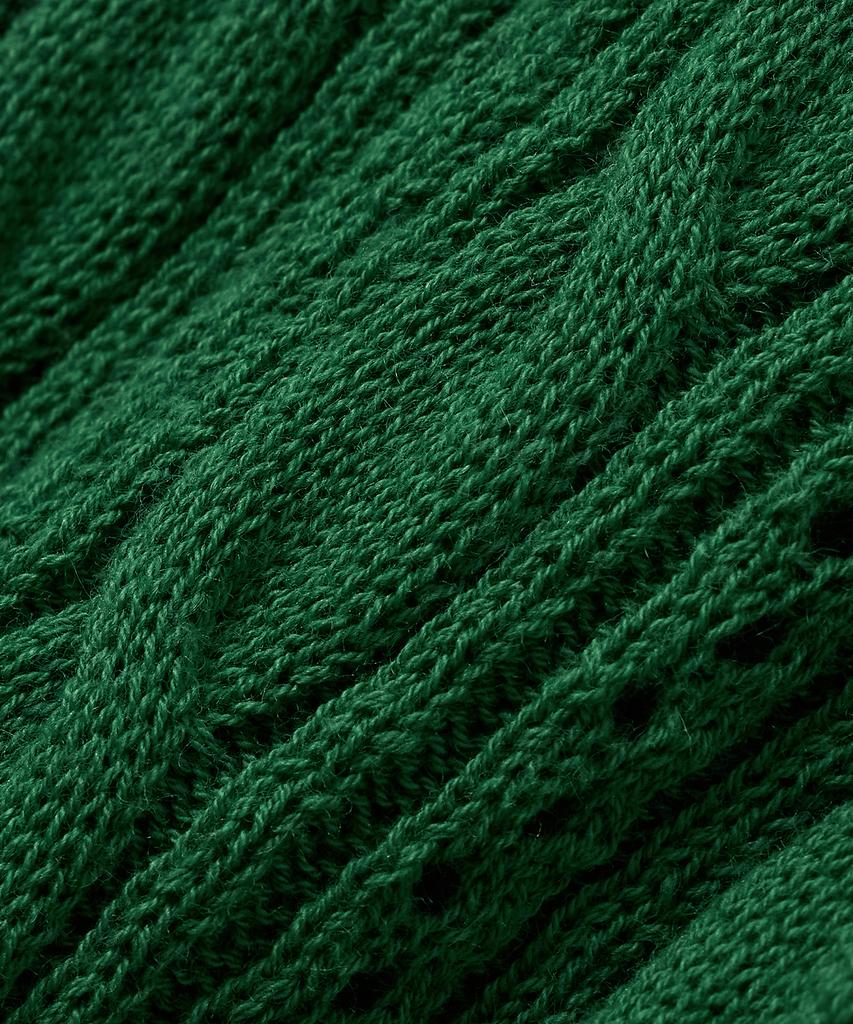 BLOND9 Jersey Corto de Punto Trenzado con Cuello Manga Corta_Verde Bosque