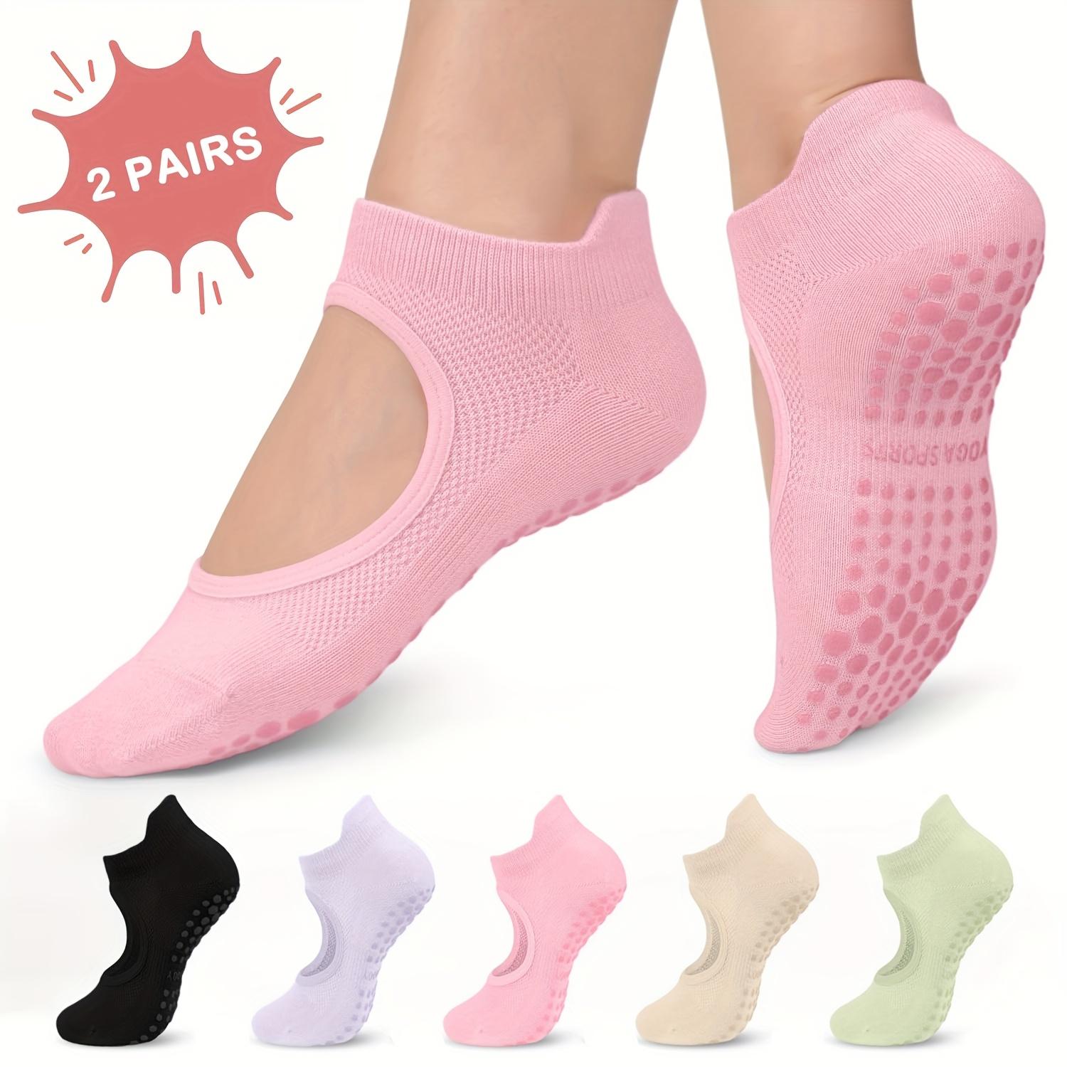 

2 Pairs Non-Slip Pilates Socks for Women, Grippy Open-Top Yoga Socks, Breathable Barre Dance Athletic Socks United States