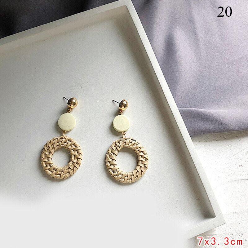 Ear Studs Wood Beaded Drop Dangle Earrings Rattan Earring Retro Ear Hook Jewelry