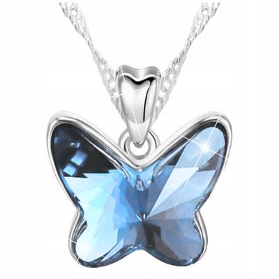 Silver Crystal Butterfly Necklace Blue Butterfly Wings Silver 925