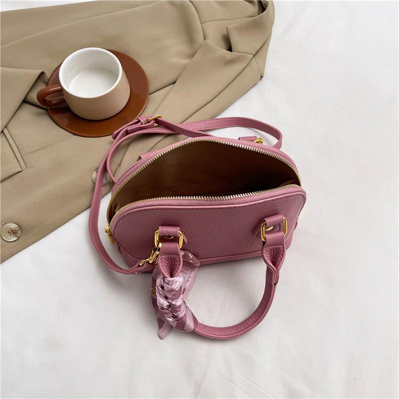 New Fashion Lychee Pattern Silk Scarf Double Pull Shell Bag Portable Shoulder Oblique Span Women's Bag